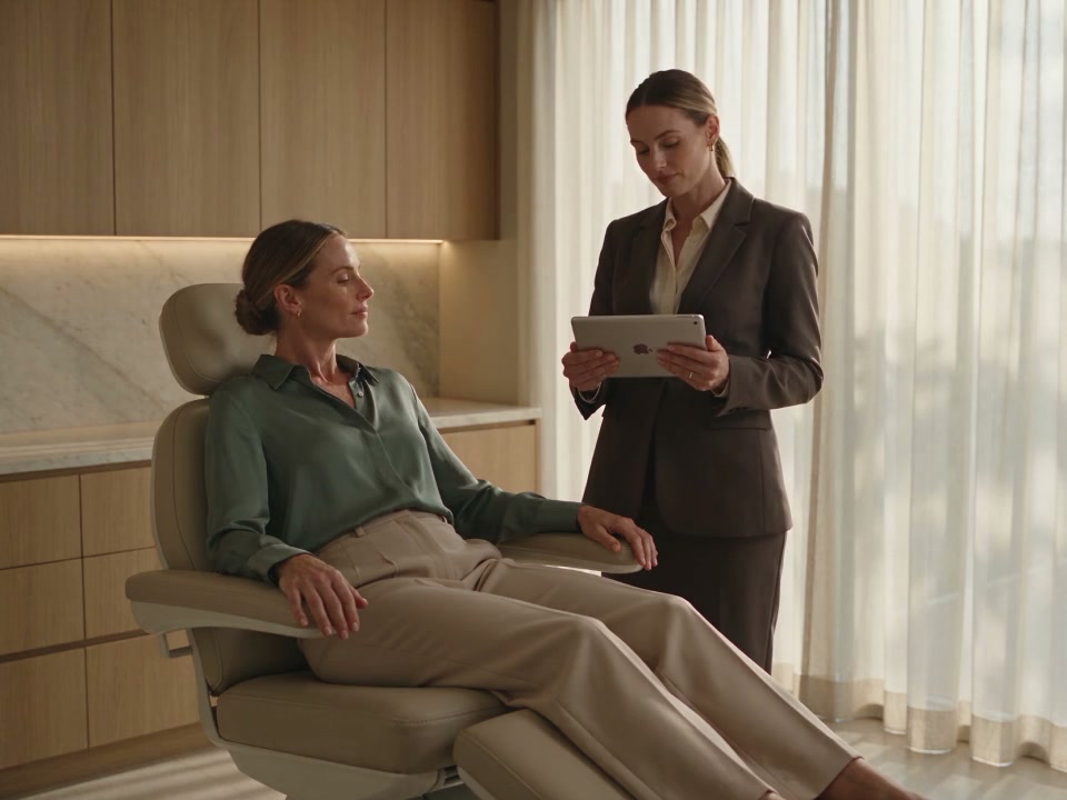 The practitioner uses an iPad beside the patient during the consultation